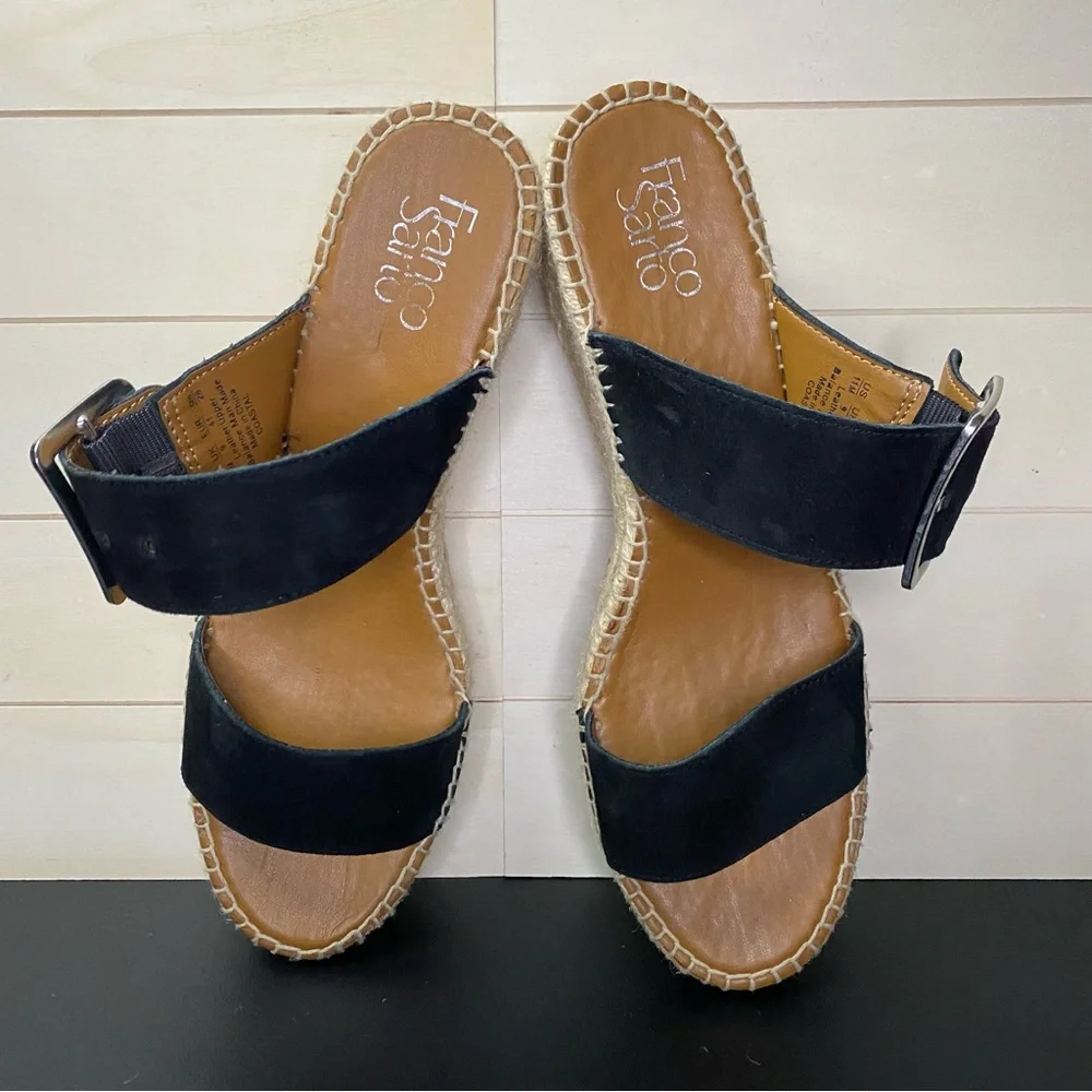 Franco Sarto Black Suede Espadrille Wedge Sandals